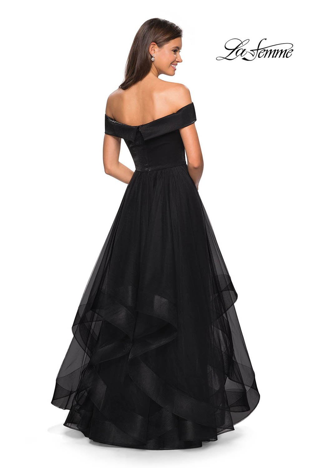 La Femme 27224 dress images in these colors: Black, Blush, White.