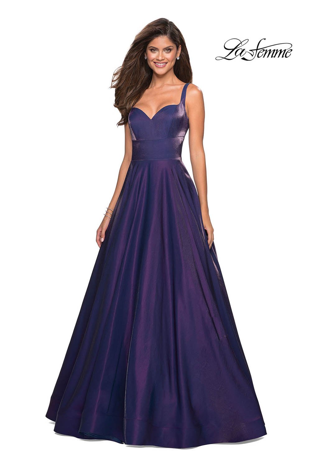 La Femme 27227 dress images in these colors: Navy, Purple, Red.