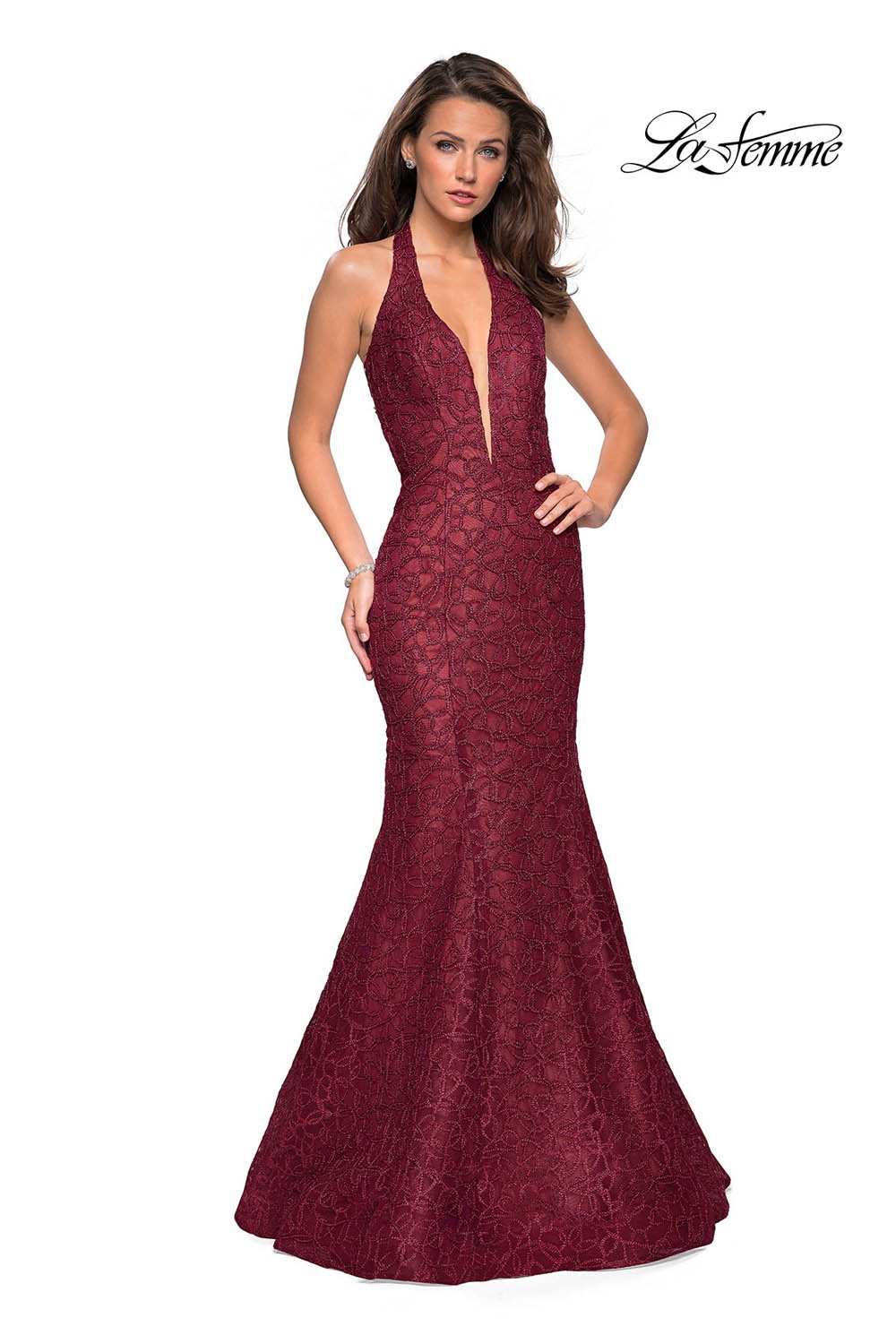 La Femme 27228 dress images in these colors: Black, Burgundy, Light Gold, Light Pink.