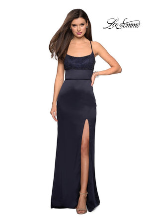 La Femme 27274 dress images in these colors: Champagne, Navy.