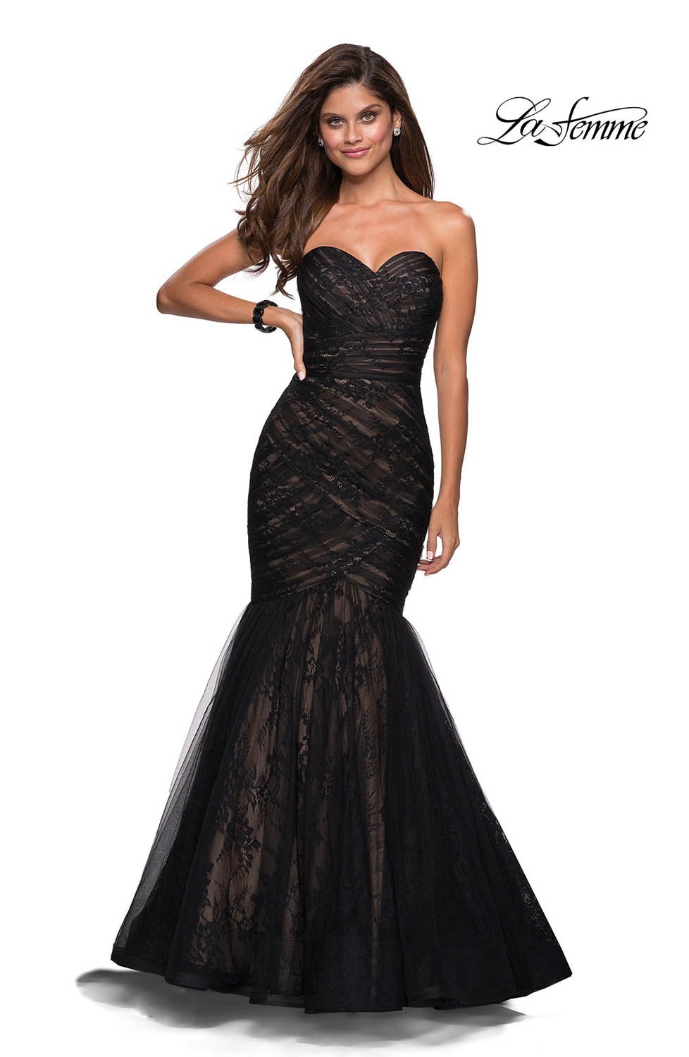 La Femme 27333 dress images in these colors: Black Nude.