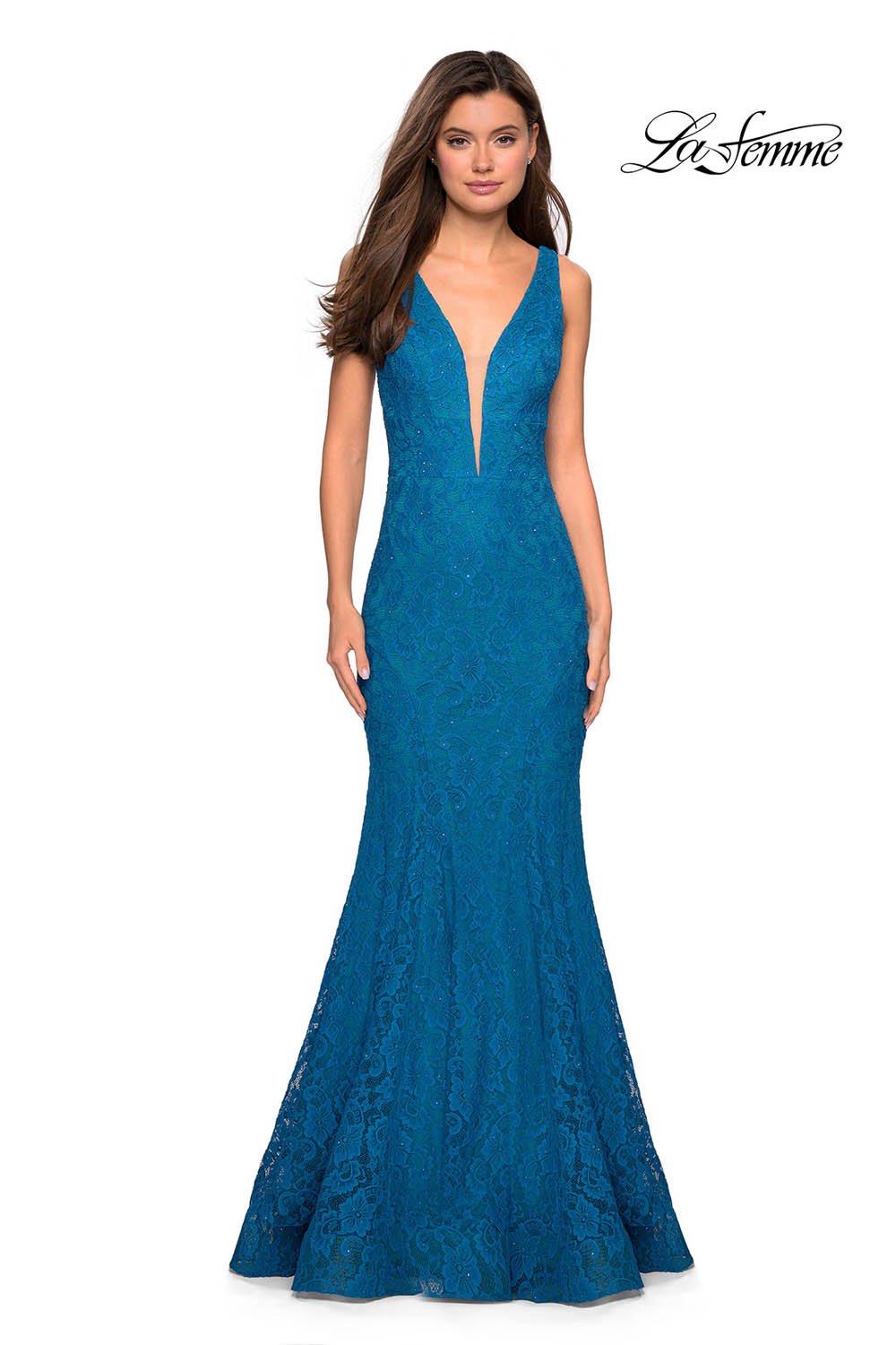 La Femme 27464 dress images in these colors: Dark Berry, Dark Turquoise, Electric Blue, Navy.