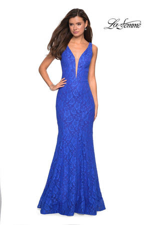 La Femme 27464 dress images in these colors: Dark Berry, Dark Turquoise, Electric Blue, Navy.