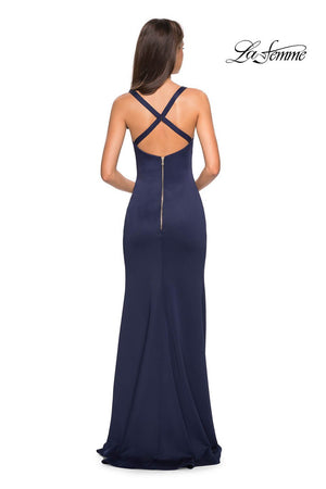La Femme 27470 dress images in these colors: Navy, Silver, Wine.