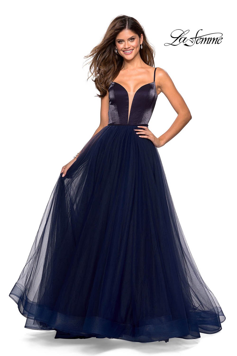 la femme dresses navy blue La Femme 29184 - Long Jersey Sheath Dress