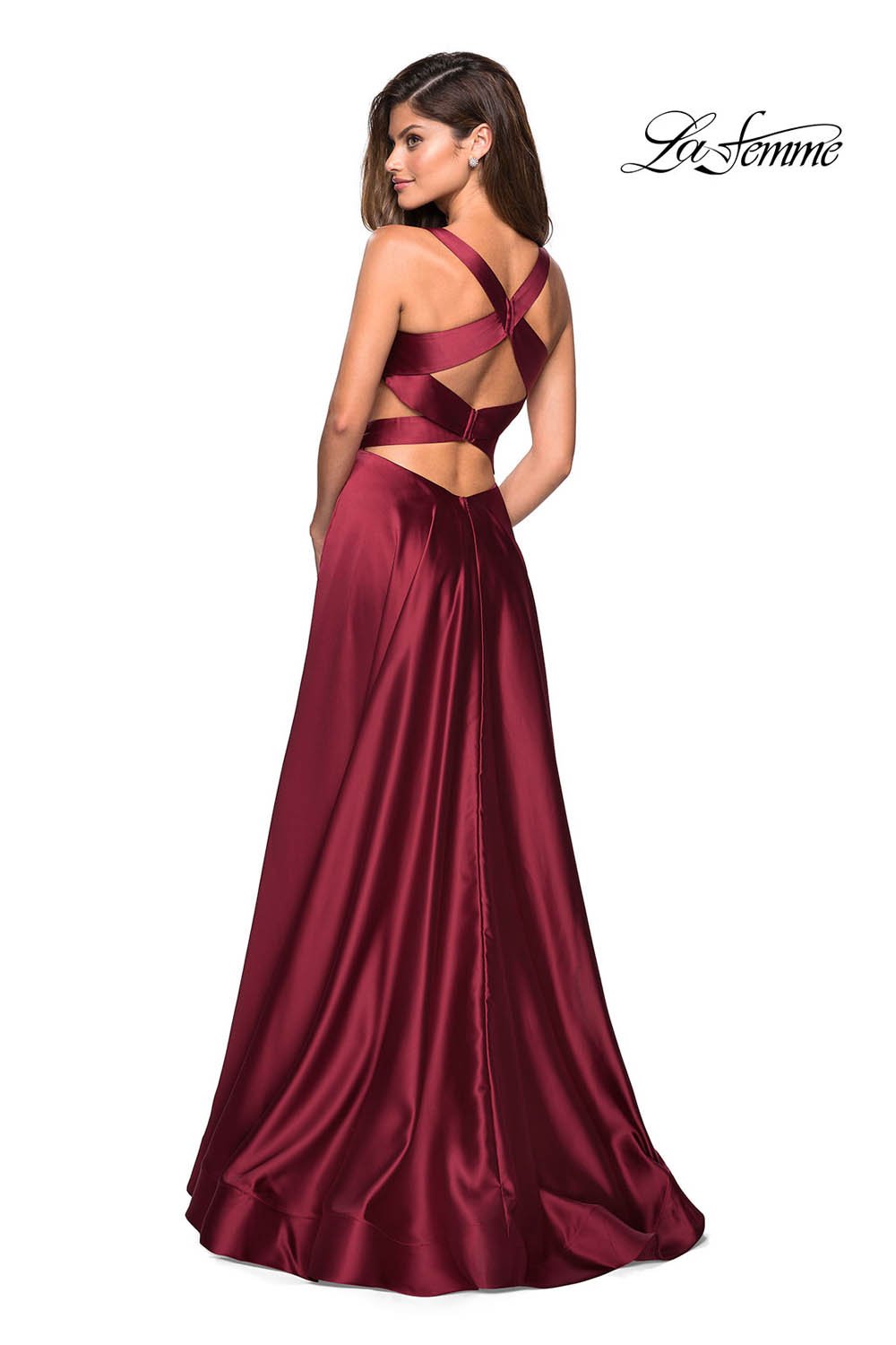 La Femme 27487 dress images in these colors: Deep Red, Navy.