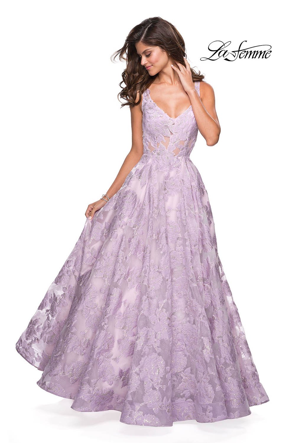 La Femme 27505 dress images in these colors: Lavender, Light Pink, Silver.