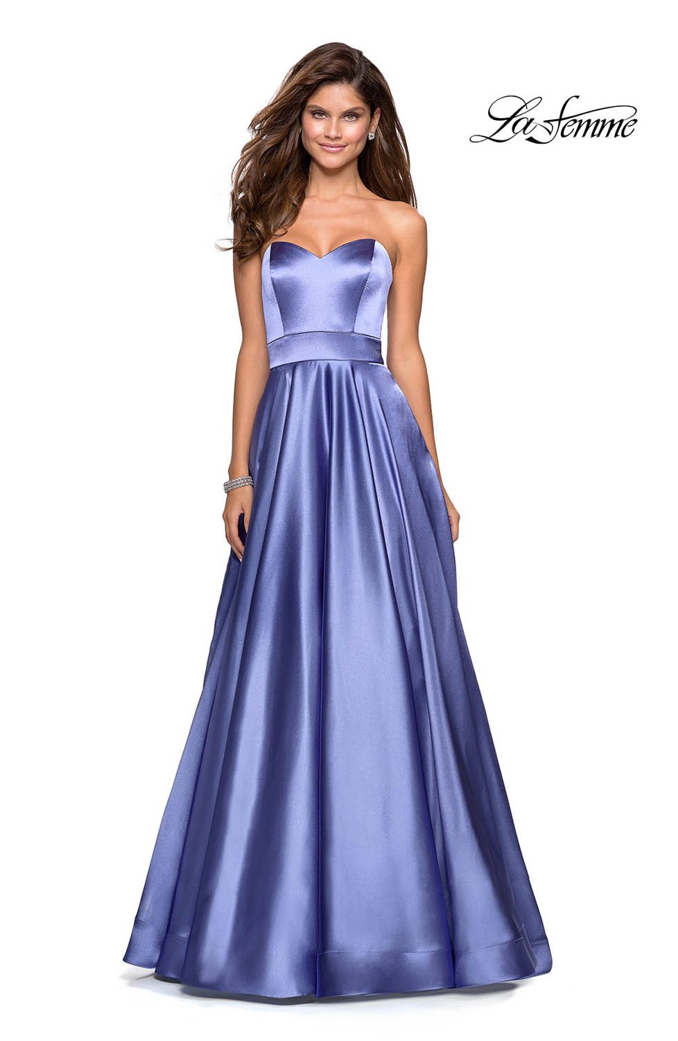 La Femme 27506 dress images in these colors: Dark Periwinkle, Rose Gold, Teal.