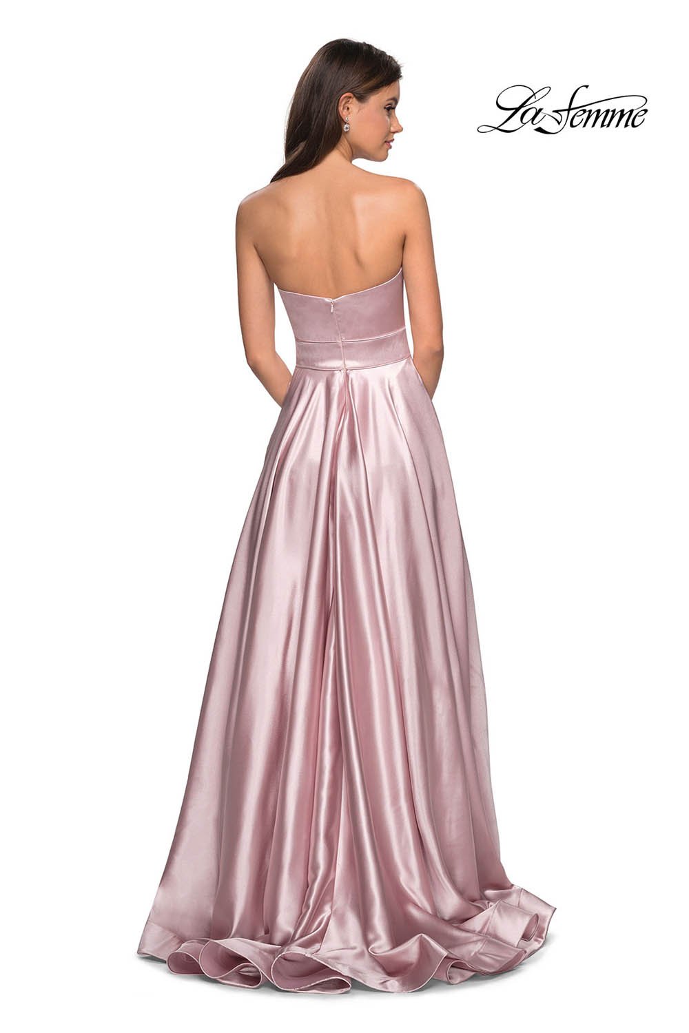 La Femme 27506 dress images in these colors: Dark Periwinkle, Rose Gold, Teal.