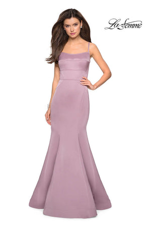 La Femme 27524 dress images in these colors: Burgundy, Evergreen, Mauve, Navy.