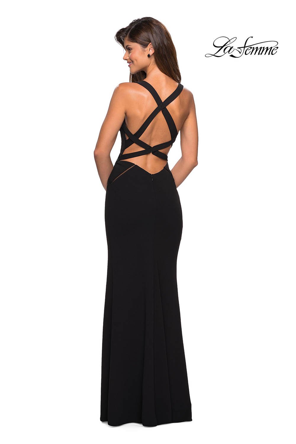 La Femme 27538 dress images in these colors: Black, Forest Green, White.