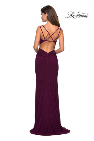 La Femme 27564 dress images in these colors: Black, Dark Berry, Red, Royal Blue.