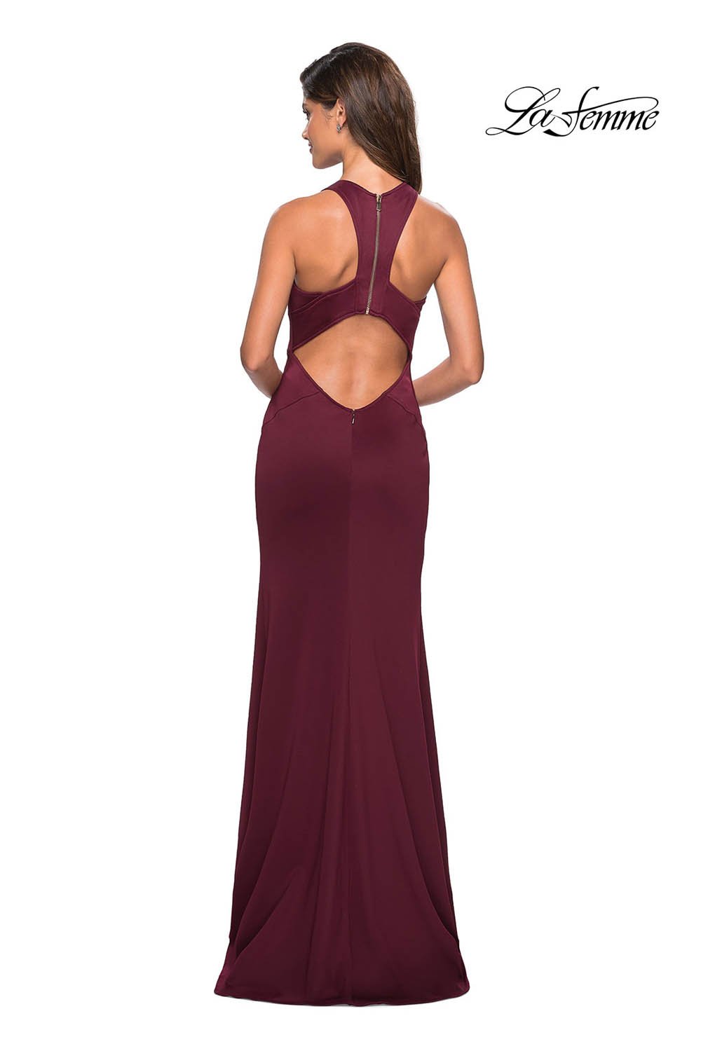 La Femme 27573 dress images in these colors: Gunmetal, Wine.