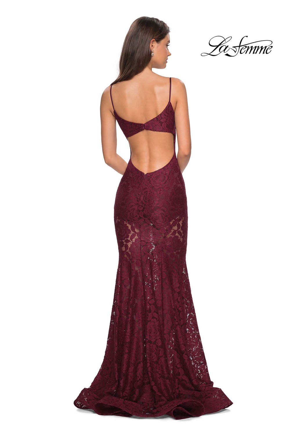 La Femme 27584 dress images in these colors: Black, Electric Blue, Hot Pink, Ivory, Wine.