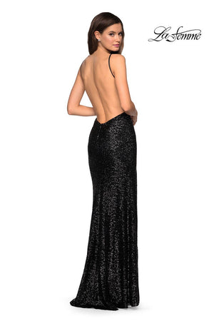 La Femme 27585 dress images in these colors: Black, Gunmetal, Navy, Red.