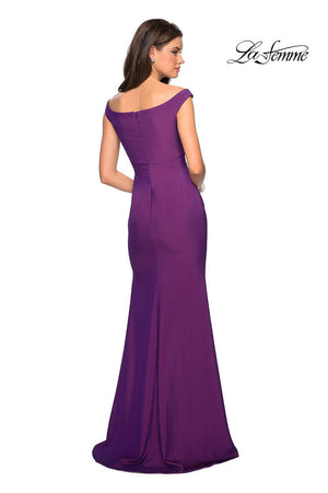 La Femme 27587 dress images in these colors: Burgundy, Gunmetal, Navy, Violet.