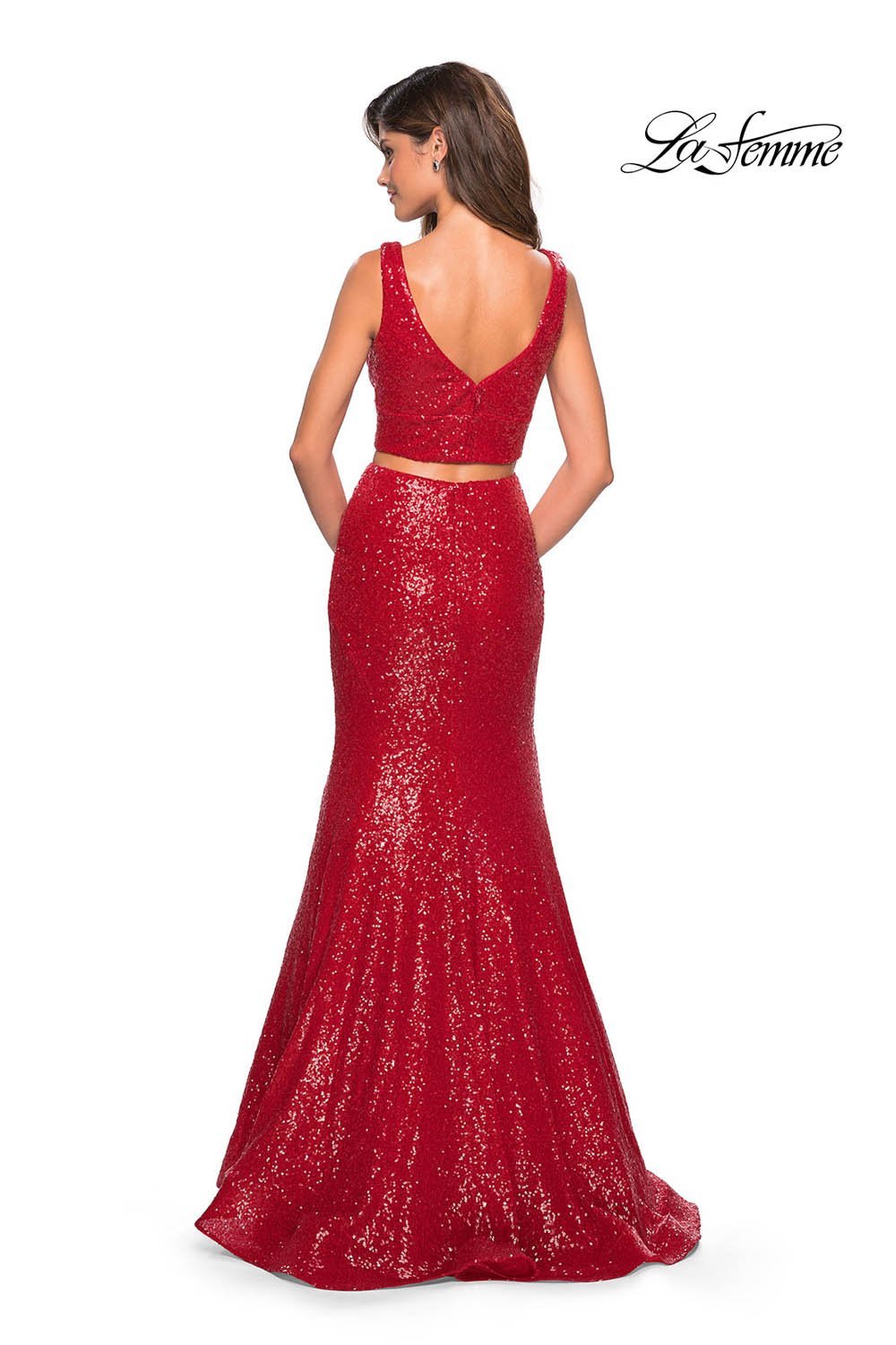 La Femme 27590 dress images in these colors: Navy, Red.