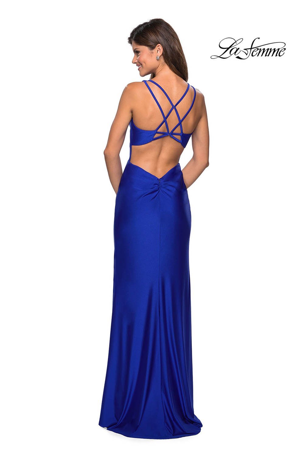 La Femme 27602 dress images in these colors: Black, Hot Fuchsia, Royal Blue, Yellow.