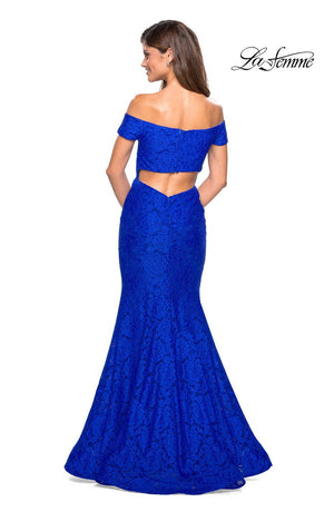 La Femme 27613 dress images in these colors: Electric Blue, Hot Pink, Pale Yellow.