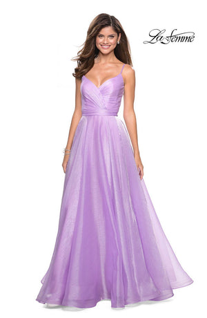 La Femme 27616 dress images in these colors: Lavender, Light Blue, Mauve, Silver.