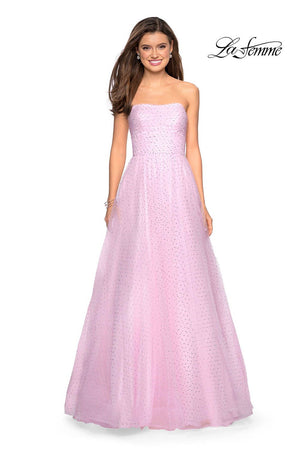 La Femme 27630 dress images in these colors: Aquamarine, Gunmetal, Light Pink, Lilac Mist, Navy.