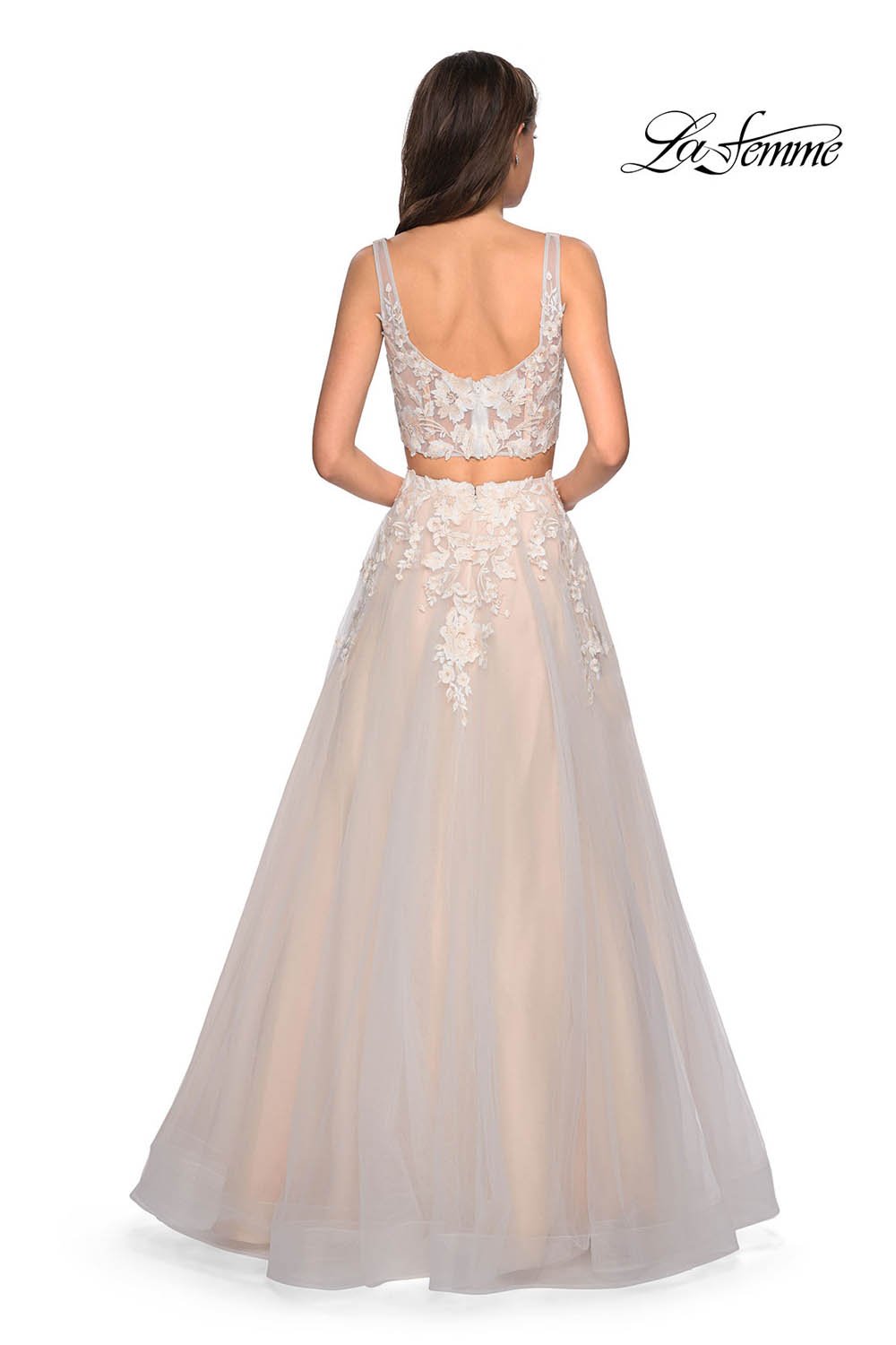 La Femme 27635 dress images in these colors: Ivory Nude.