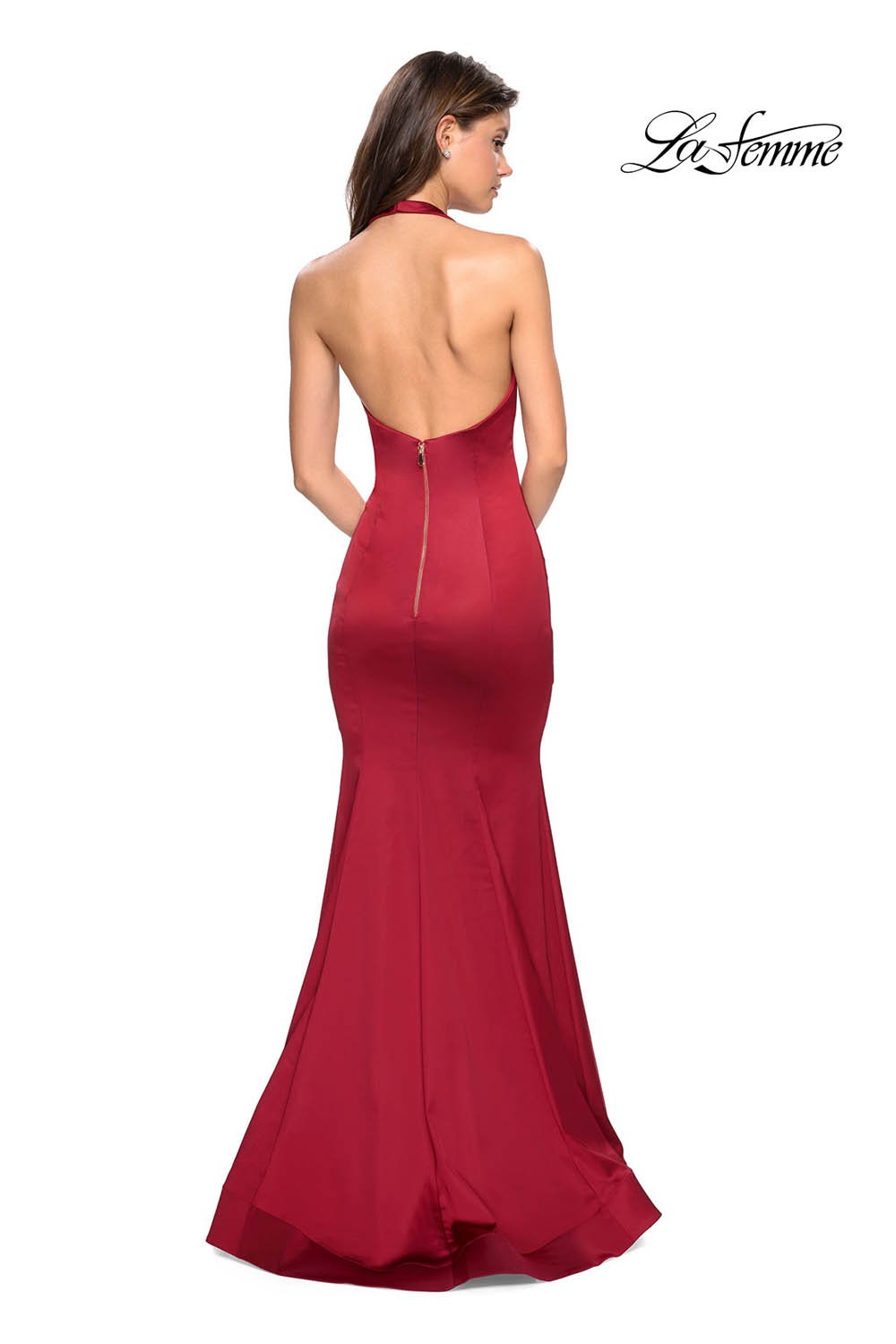 La Femme 27653 dress images in these colors: Black, Emerald, Red.