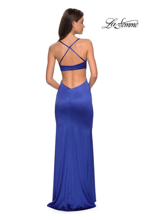 La Femme 27682 dress images in these colors: Hot Fuchsia, Royal Blue.