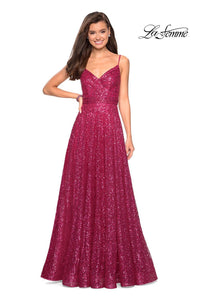 La Femme 27747 dress images in these colors: Fuchsia, Gold, Gunmetal, Navy.