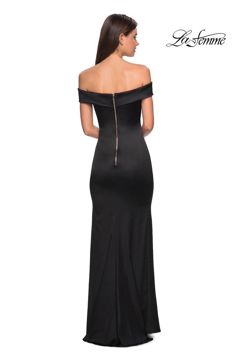 La Femme 27752 dress images in these colors: Black, Emerald, Navy, Nude, Red, Teal.