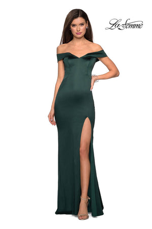 La Femme 27752 dress images in these colors: Black, Emerald, Navy, Nude, Red, Teal.