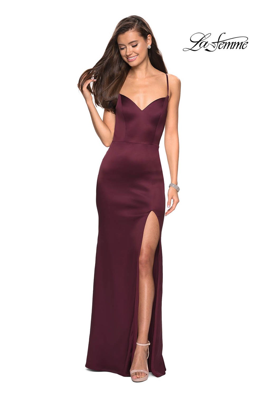 La Femme 27758 dress images in these colors: Burgundy.