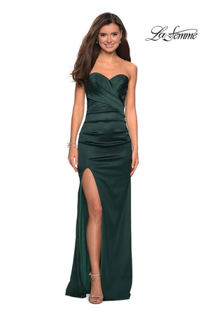 La Femme 27780 dress images in these colors: Forest Green, Fuchsia, Gold.