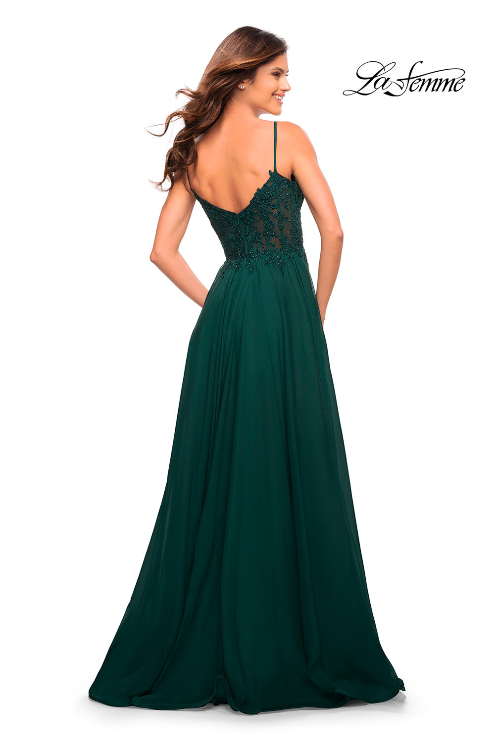 La Femme 30639 prom dress images.  La Femme 30639 is available in these colors: Black, Dark Emerald.