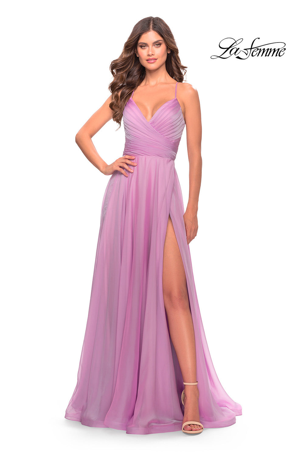 La Femme 30840 prom dress images.  La Femme 30840 is available in these colors: Cloud Blue, Lavender, Neon Pink.