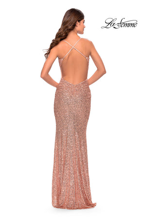 La Femme 31027 prom dress images.  La Femme 31027 is available in these colors: Black, Emerald, Red, Rose Gold, Royal Blue.