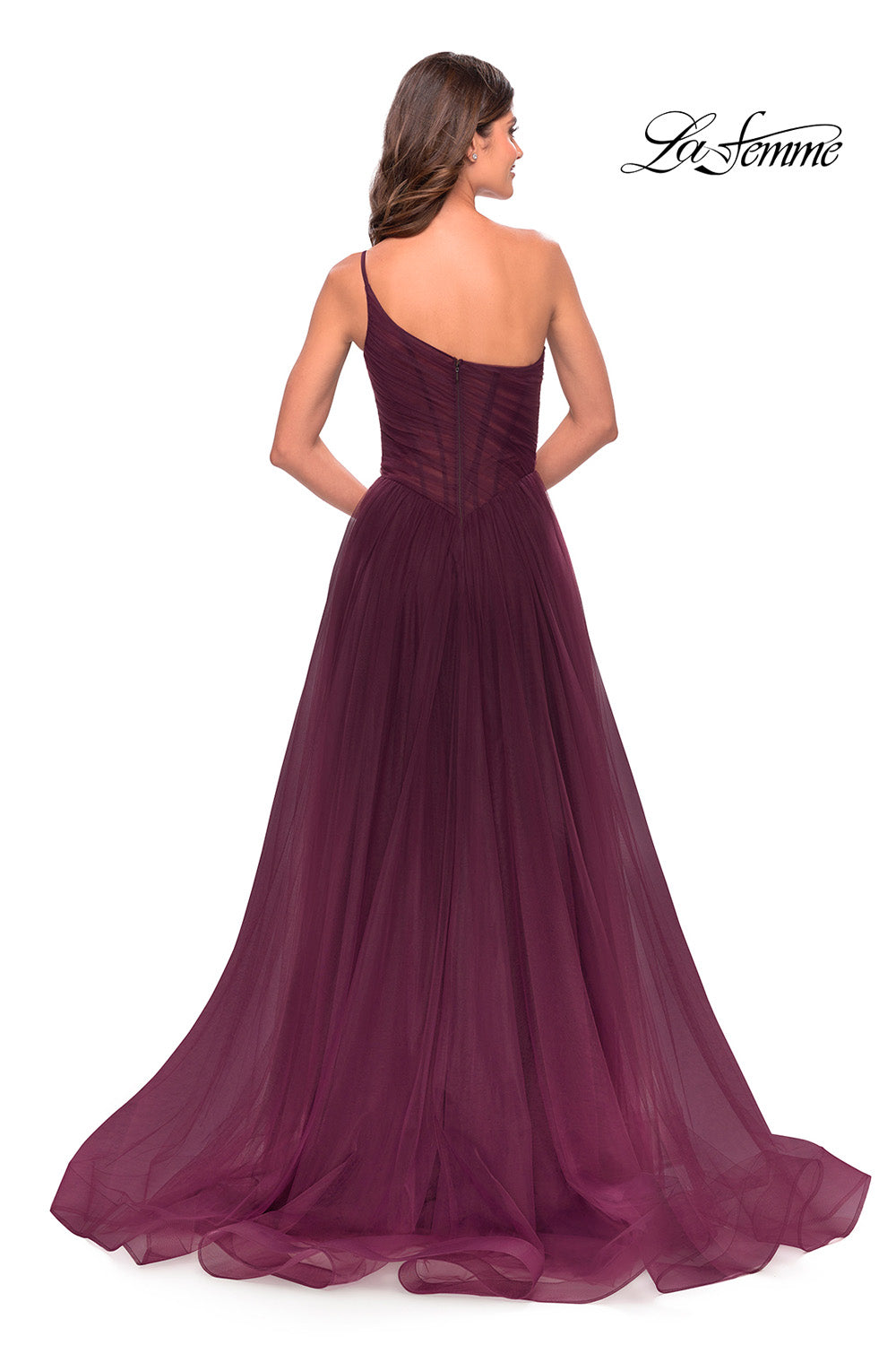 La Femme 31069 prom dress images.  La Femme 31069 is available in these colors: Black, Dark Berry, Dark Emerald, Navy.