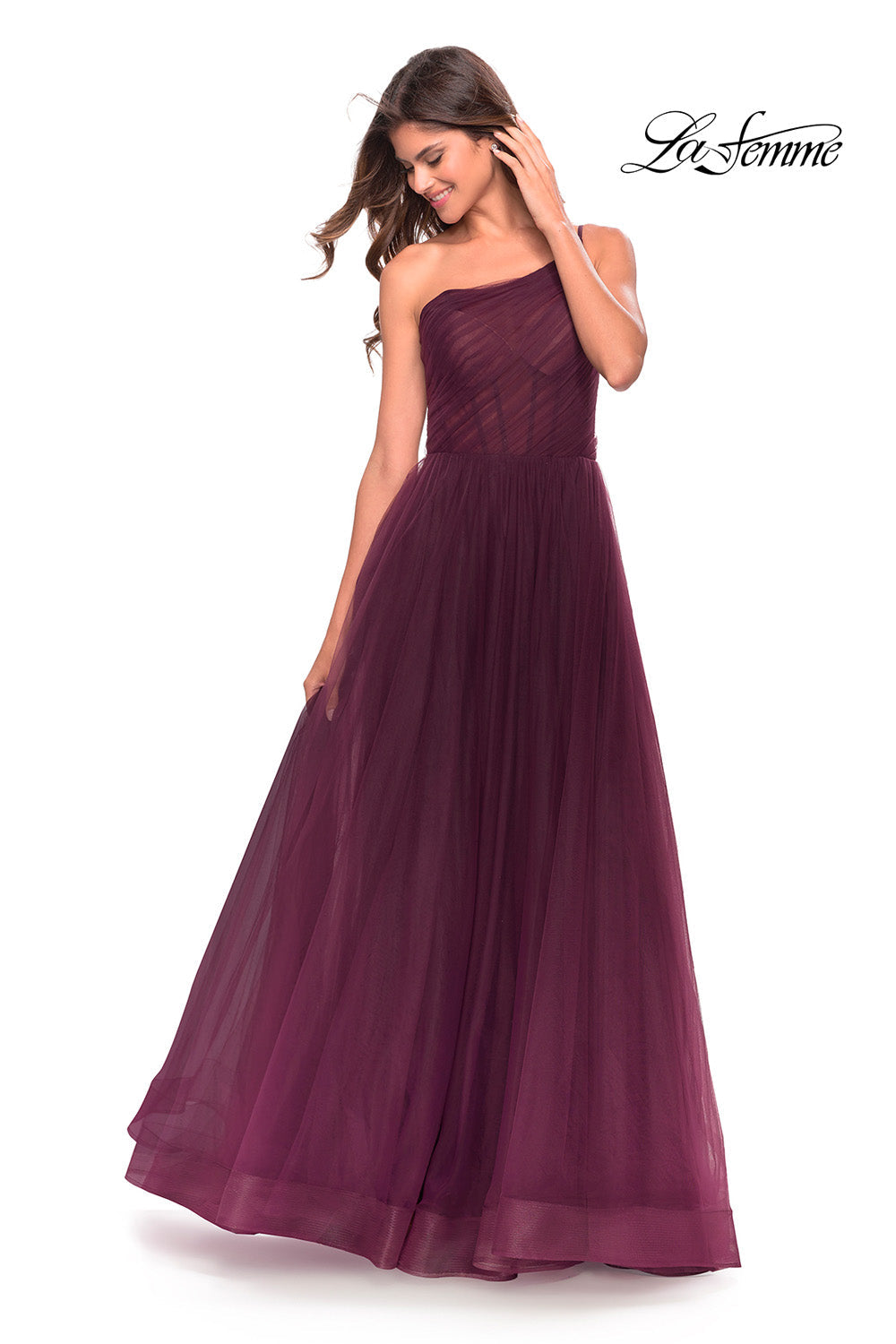 La Femme 31069 prom dress images.  La Femme 31069 is available in these colors: Black, Dark Berry, Dark Emerald, Navy.