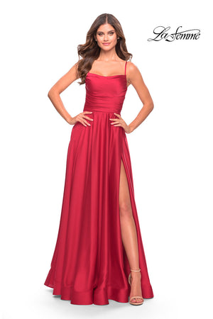 La Femme 31105 prom dress images.  La Femme 31105 is available in these colors: Emerald, Navy, Red.