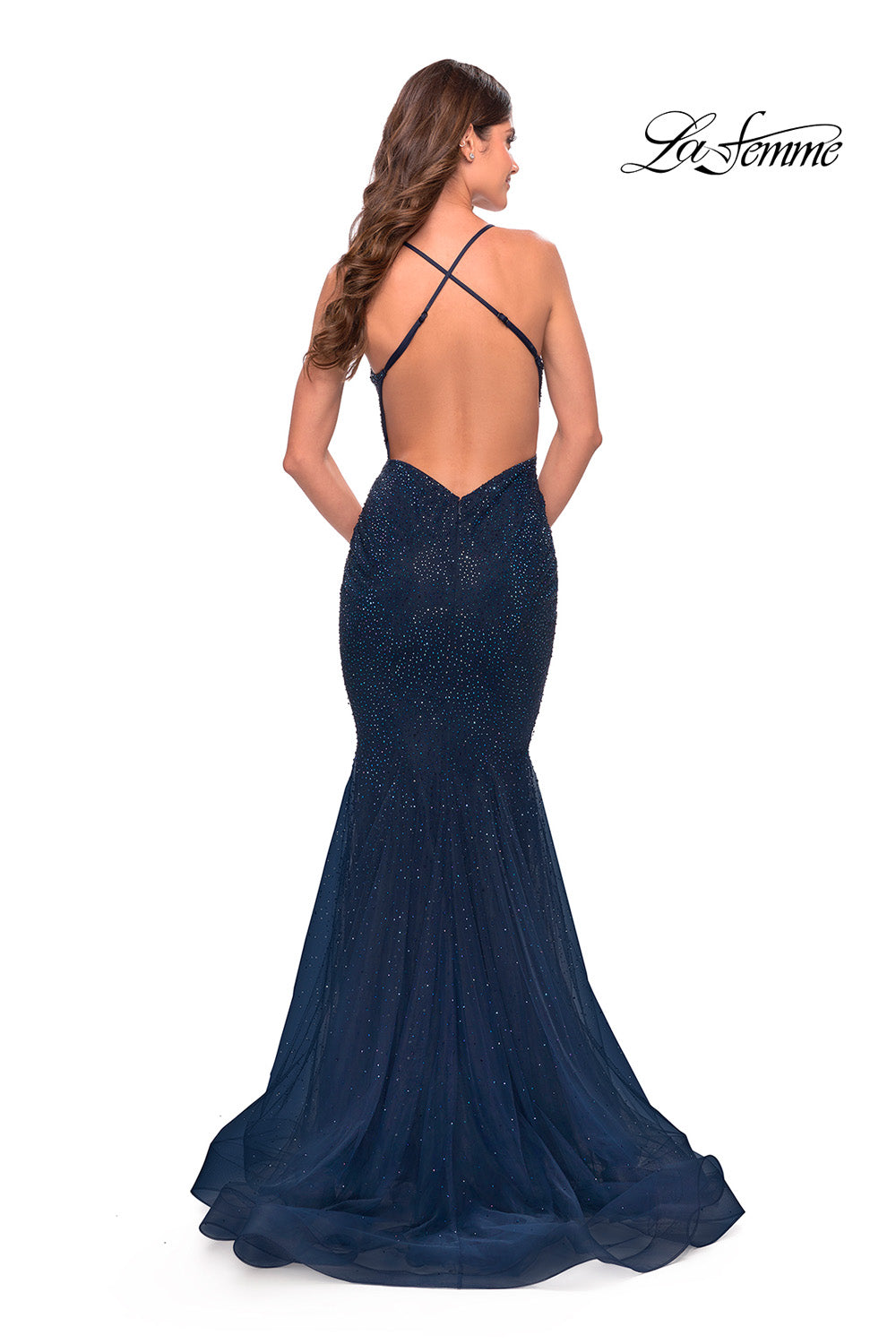 La Femme 31119 prom dress images.  La Femme 31119 is available in these colors: Dark Emerald, Mauve, Navy, Sage.