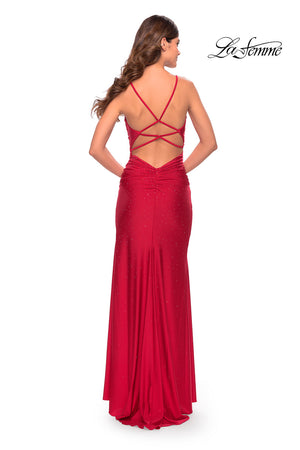 La Femme 31123 prom dress images.  La Femme 31123 is available in these colors: Black, Dark Berry, Emerald, Gunmetal, Navy, Red, Royal Blue.