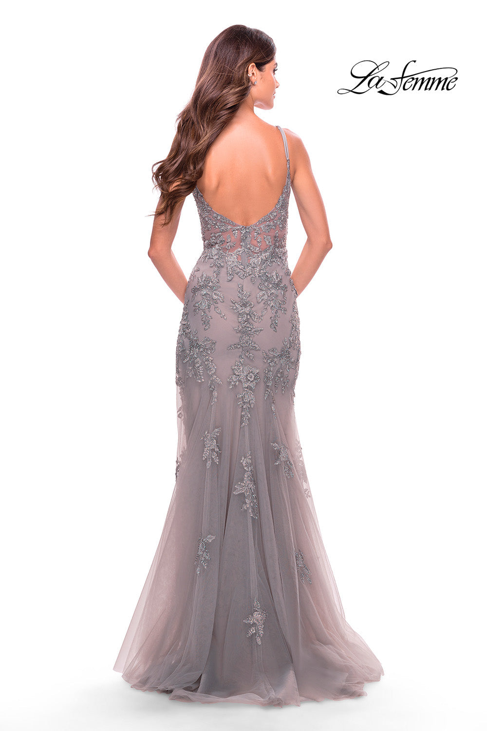 La Femme 31126 prom dress images.  La Femme 31126 is available in these colors: Dusty Mauve, Silver.