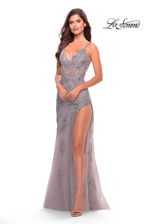 La Femme 31126 prom dress images.  La Femme 31126 is available in these colors: Dusty Mauve, Silver.