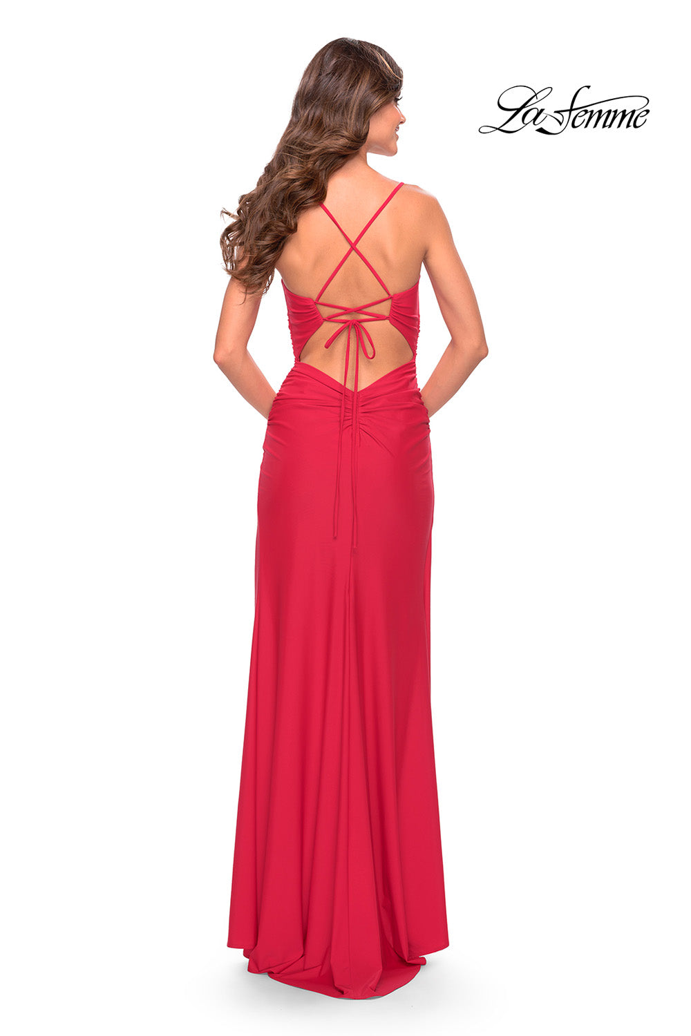 La Femme 31127 prom dress images.  La Femme 31127 is available in these colors: Emerald, Red, Royal Blue.