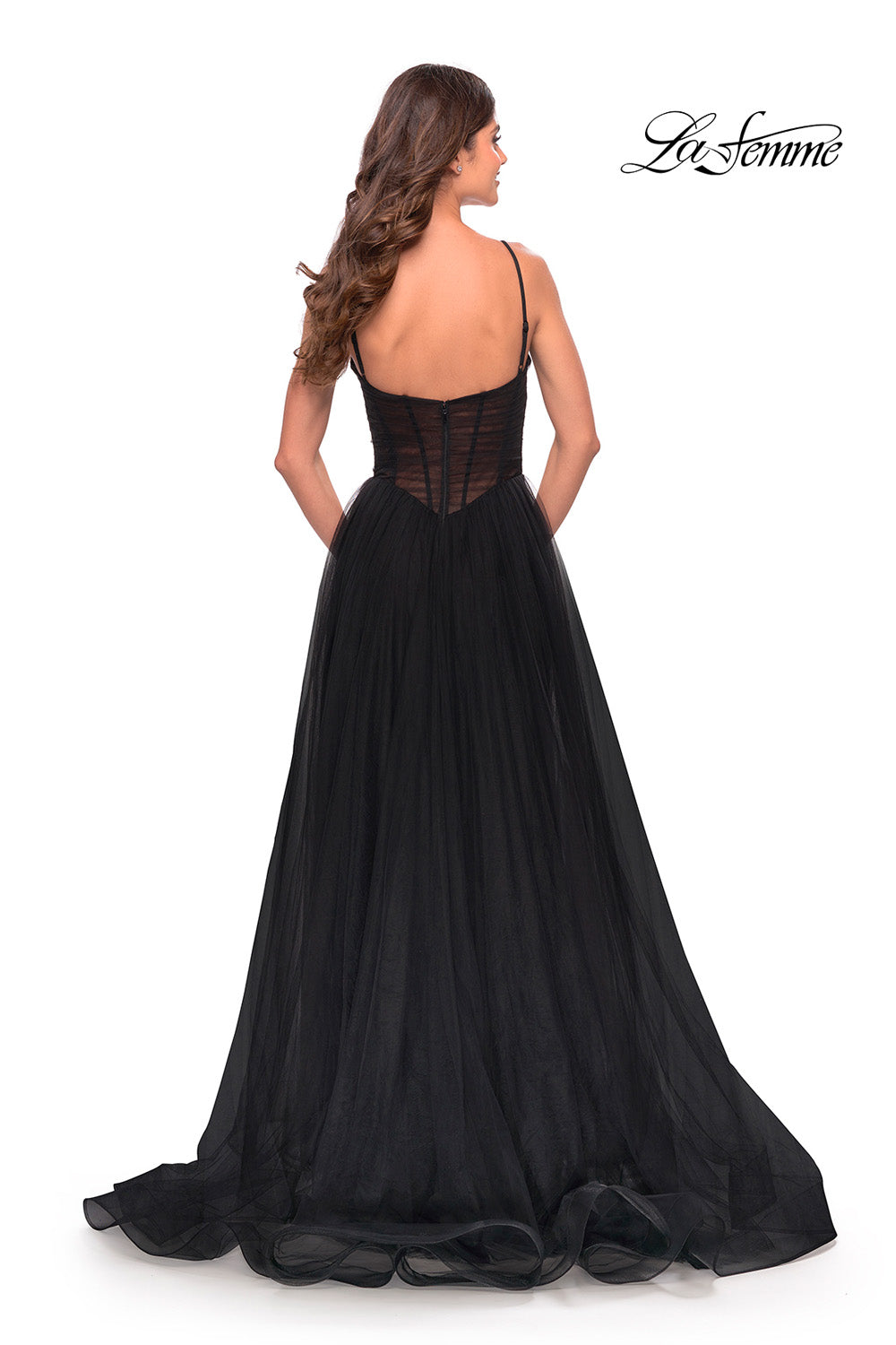 La Femme 31147 prom dress images.  La Femme 31147 is available in these colors: Black, Red, Royal Blue.