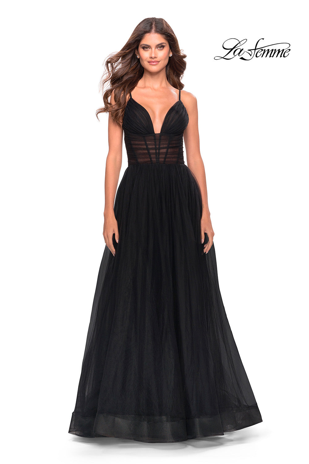 La Femme 31147 prom dress images.  La Femme 31147 is available in these colors: Black, Red, Royal Blue.