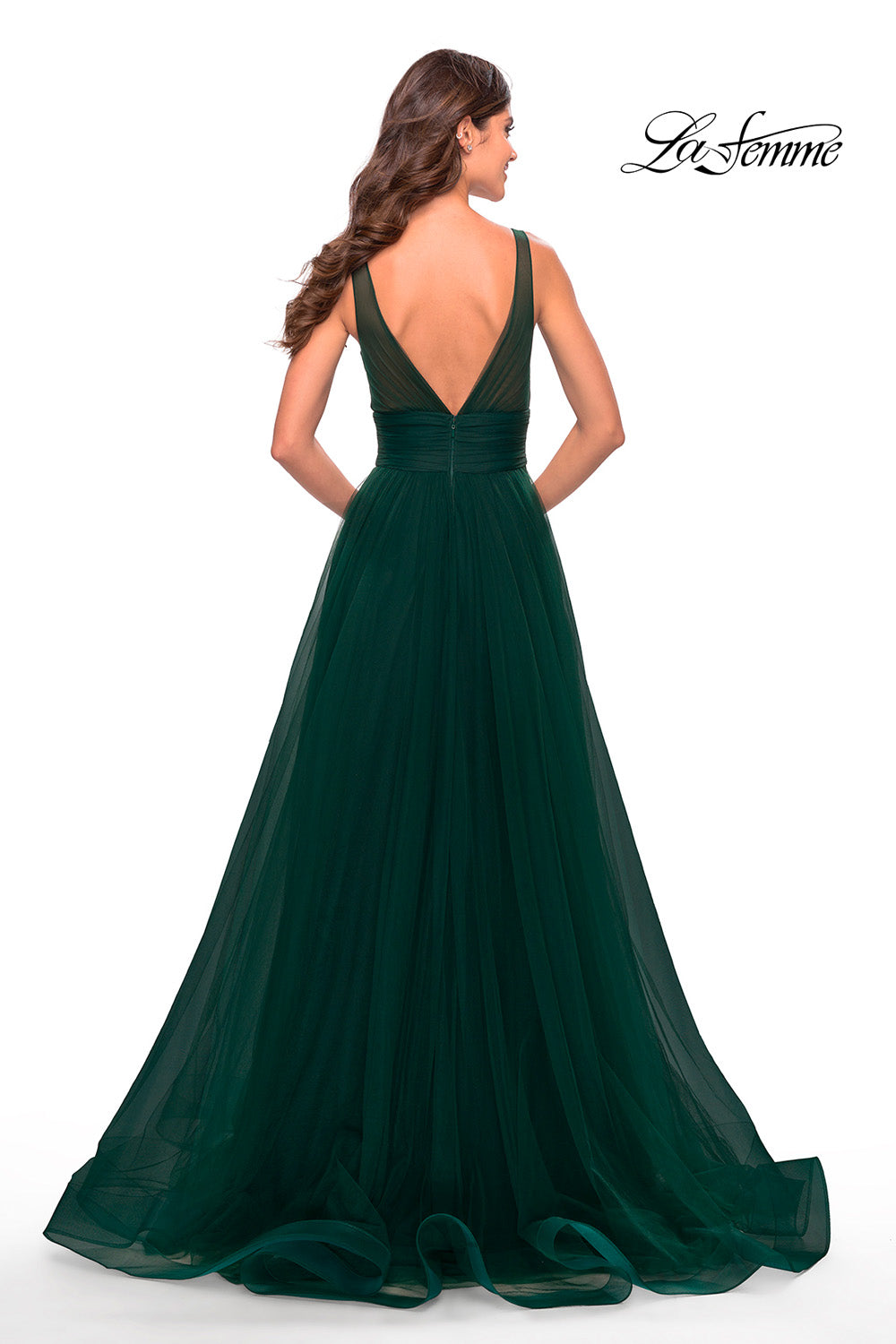 La Femme 31149 prom dress images.  La Femme 31149 is available in these colors: Emerald, Red, Royal Blue.
