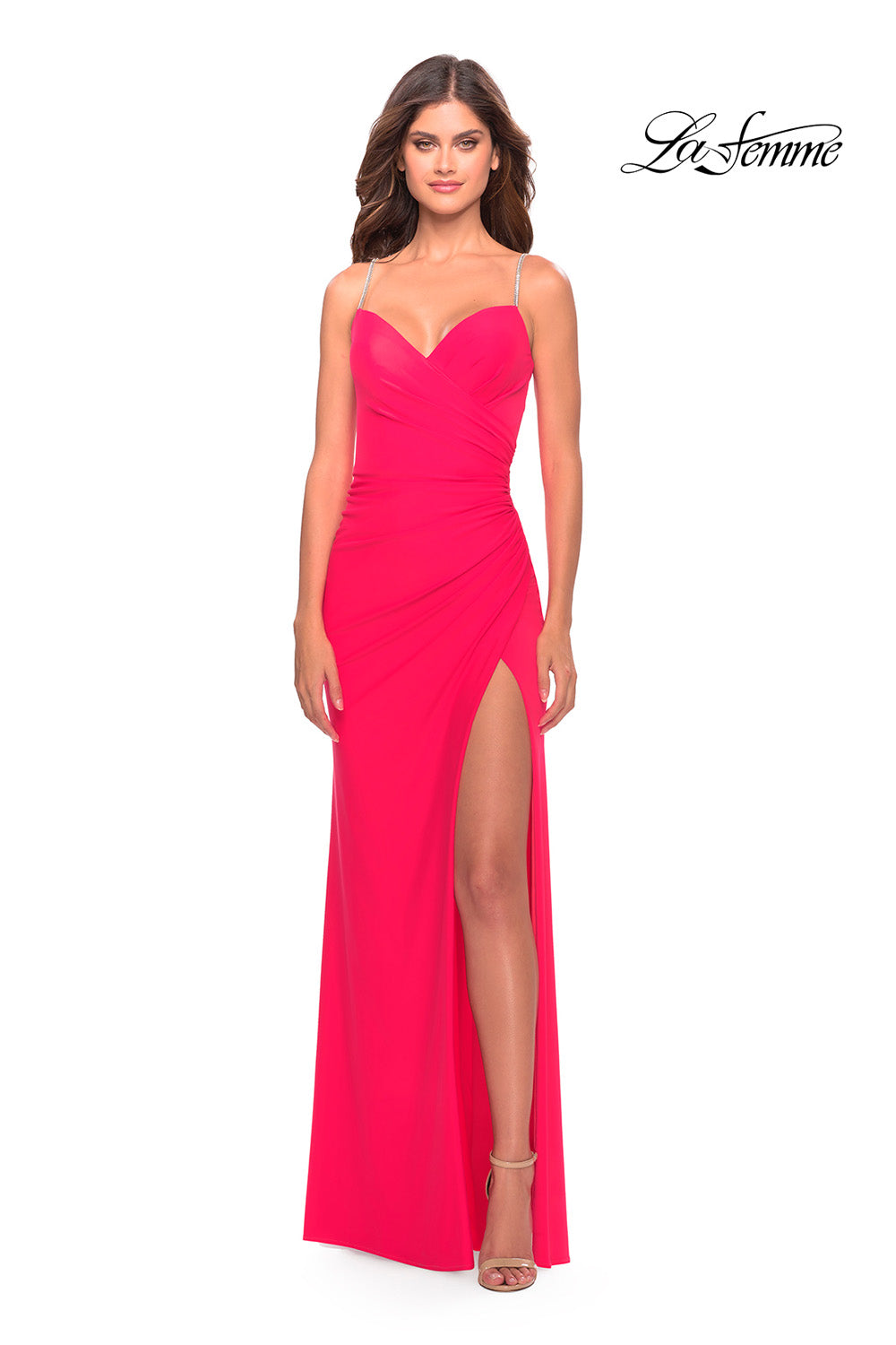 La Femme 31224 prom dress images.  La Femme 31224 is available in these colors: Hot Coral.