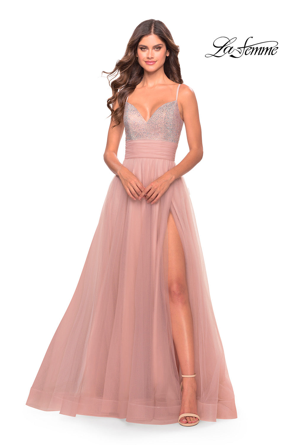 La Femme 31238 prom dress images.  La Femme 31238 is available in these colors: Dark Berry, Dusty Mauve, Royal Blue, Sage.