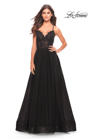 La Femme 31271 prom dress images.  La Femme 31271 is available in these colors: Black, Dark Berry, Royal Blue.